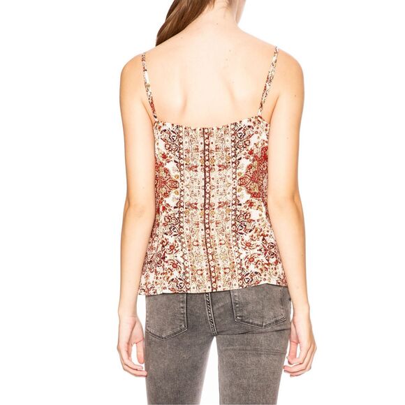 L’AGENCE Women’s Red Cream Jane Printed Silk Spaghetti Strap Cami Top Size Small - Picture 2 of 8